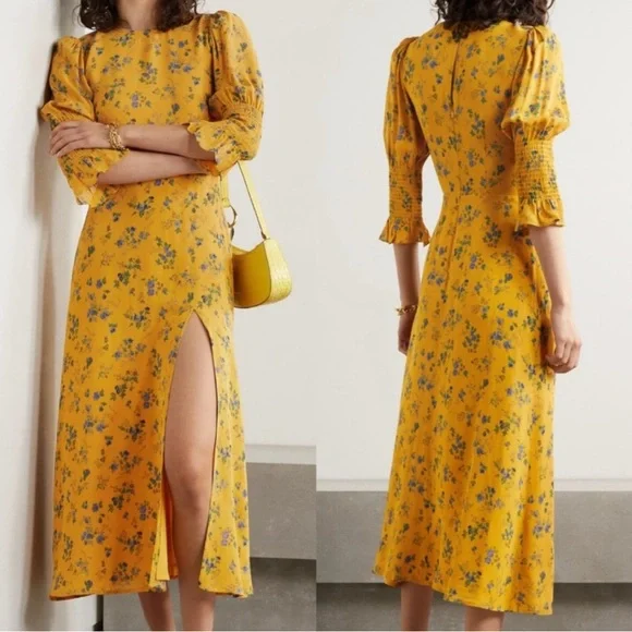 NWOT REFORMATION Carolena Floral-Print Georgette Midi Dress - Picture 2 of 7